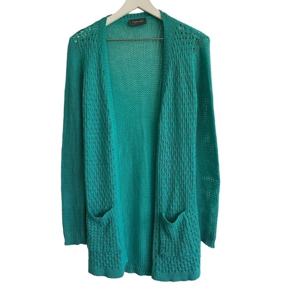 Wooden Ships Longline Open Front Turquoise Cardigan, Size M/L - Picture 1 of 7